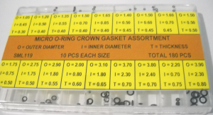 ASSORTIMENTO MINI O-RING PER CORONE cf. 180 pz. 10 pz x misura