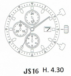 Movimento Miyota JS16 - 12 1/2 Chrono, 3 sfere