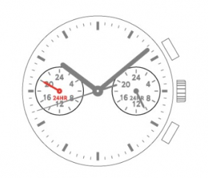 Movimento SHIOJIRI VD32 A chrono 12 3/4 - 3 sfere, dual time 24H