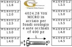 Viti per fondi cassa orologi e aste occhiali, assortite in cf 400 pz