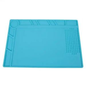 Tappetino da lavoro in silicone azzurro antiscivolo e antistatico morbido 340x230mm