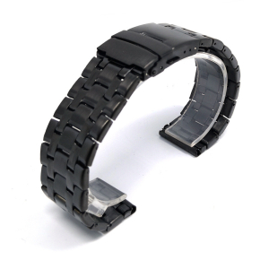 Bracciale in metallo Acciaio semisolido con chiusura a deplayant, attacco diritto, colore NERO mm.22