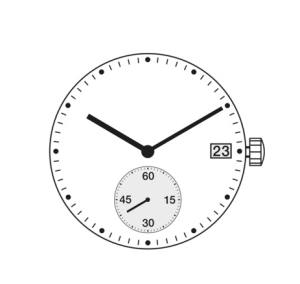 Movimento Ronda 6004.D, 11 1/2 con piccoli secondi al 6H, e data alle 3H