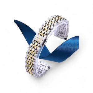 Bracciale in acciaio massiccio lucido BICOLORE, con chiusura deplayant a scomparsa attacco diritto