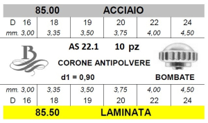 Corone antipolvere BOMBATE acciaio e laminate cf. 12 pz