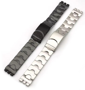 Bracciale in metallo maglia piena SWATCH chrono, con chiusura di sicurezza mm.17 colore acciaio satinato