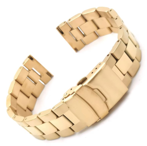 Bracciale metallo acciaio massiccio Lucido DORATO con chiusura di sicurezza, attacco diritto